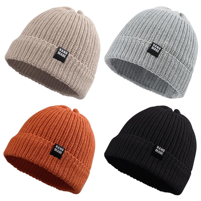 JANGANNSA Simple Knitted Baby Beanie Hip-Hop Boys Winter Hat Toddler Kids Bonnet for Girl 0-5Y (Black+Beige+LightGray+Caramel, L) - Image 1